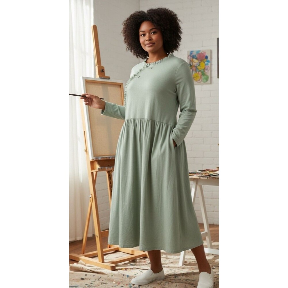 Best Tailor womens maxi 100% cotton mint colored long sleeved dress sz 1X